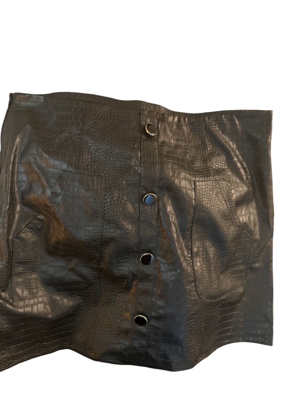 SHEIN Black Faux Croc Button-Front Mini Skirt